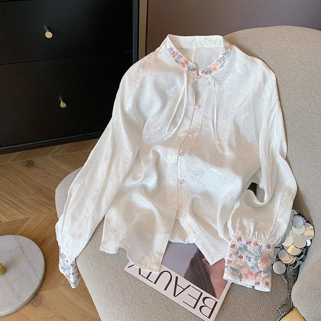 新中式國風刺繡立領襯衫 設計感改良旗袍唐裝上衣