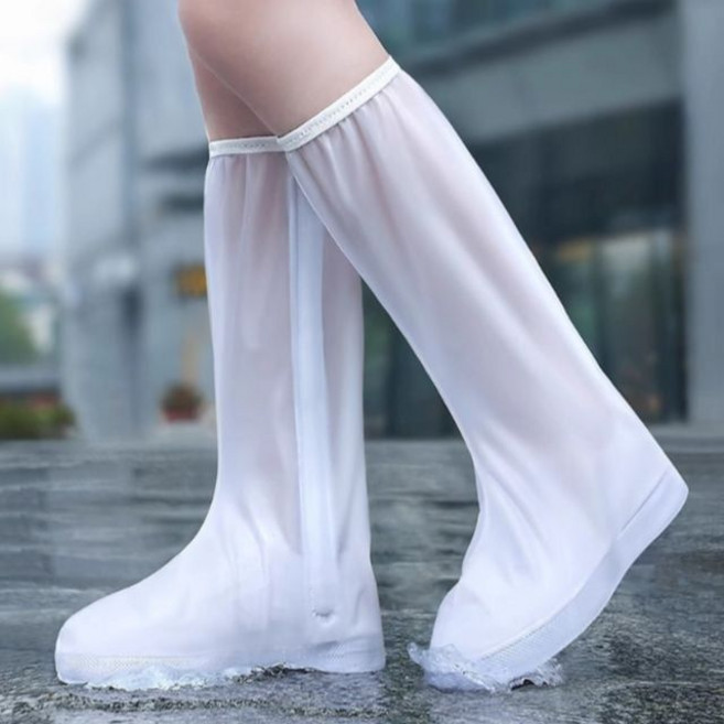 방수 방수신발 핫딜 신발 롱커버 레인부츠 미끄럼방지 PVC, 1개, 화이트_L