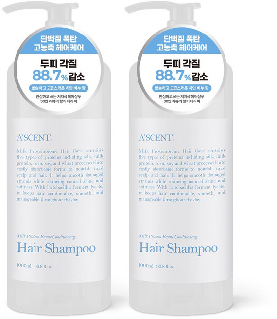 에이센트 약산성 샴푸 대용량 비듬 단백질 미용실 청소년 사춘기 퍼퓸 향기좋은 정수리 냄새 두피 가려움 지성 시그니처솝, 2개, 1L