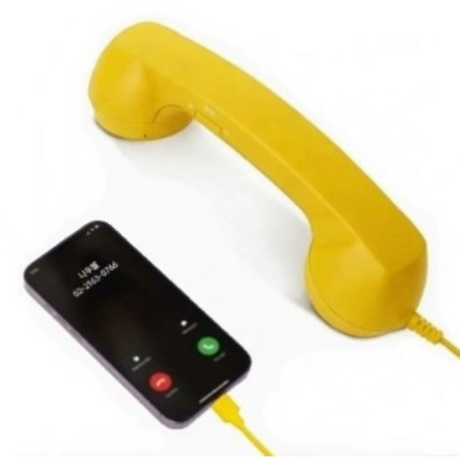UB C타입 레트로 수화기 Y2K 스마트폰 전화기 헤드폰, 1개, 옐로우