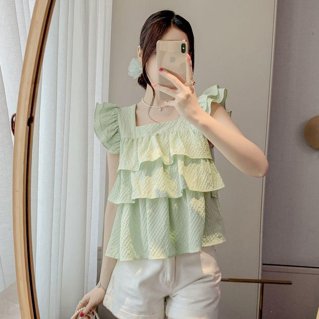 여름 여성 민트 쉬폰 블라우스 반팔 셔츠 심플 상의 빅사이즈 프리미엄 루즈핏 캐주얼 데일리 시원한 얇은