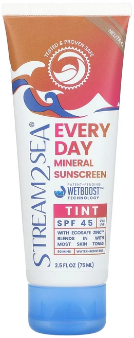 Stream2Sea 에브리데이 미네랄 자외선 차단제 틴트 SPF 45 뉴트럴 75ml(2.5fl oz) Stream2Sea (스트림투씨), Stream2Sea, 에브리데이 미네랄 자외선 차단제, 1, 75ml - 쿠팡
