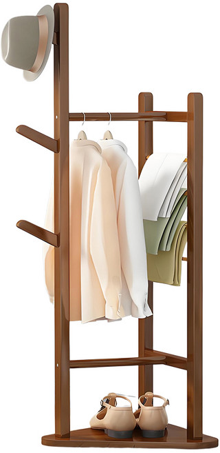 정싱 다용도 대나무 슬림 스탠드 옷걸이 행거 모던 스탠드 옷걸이 행거 시스템 코너 옷장, 갈색