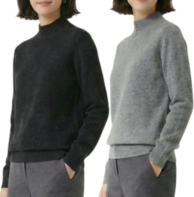 퍼니제이 여성 겨울 니트 티 반목 폴라 하프넥 티셔츠 2종 세트