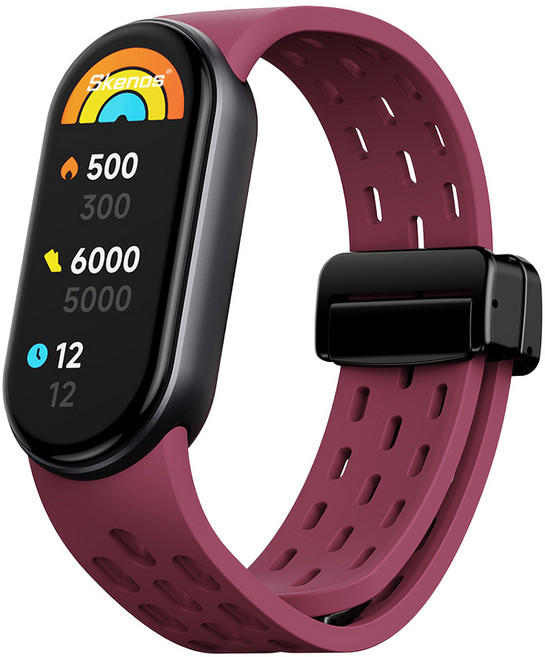 샤오미 스마트밴드 10 9 8 호환 벤티드 스포츠 실리콘 스트랩 마그네틱 디버클 통기성 시계줄, 1개, 와인