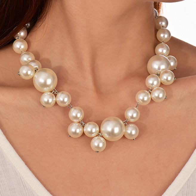 티큐 여성 유니크 웨딩 패션 왕진주 목걸이 A189