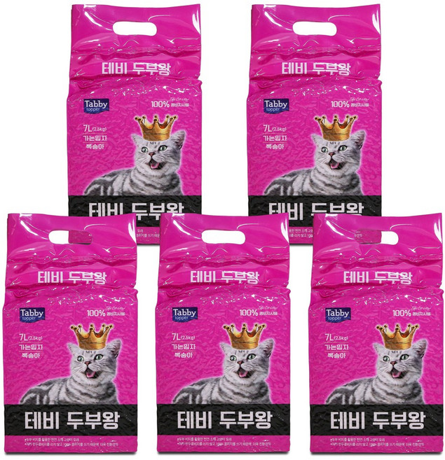 테비 두부왕 고양이 두부모래, 복숭아, 2.5kg, 5개