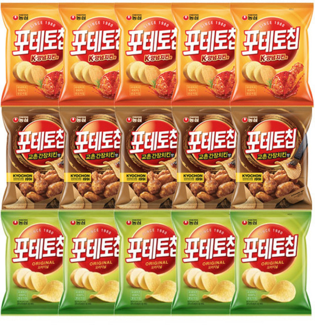 (포테토칩시리즈) 오리지널 60g+교촌양념치킨맛 55g+K양념치킨맛 50g, 1세트, 각5개(총15개)