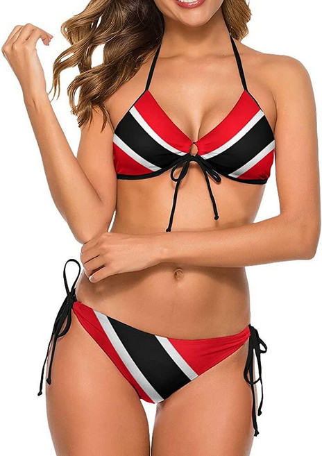 SKT T1 아이티 국기 비키니 수영복 투피스 여름 수영복 홀터 패딩 탑 타이 하단 삼각형 비키니 수영복 콜롬비아 국기 156760, S, 트리니다드 토바고 국기