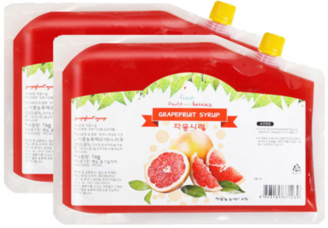 쥬피터 자몽 시럽 리필형 1kg 2개세트, 2개