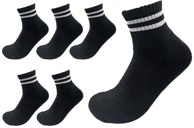 비바슈슈 남성용 스포츠 쿠션 면양말 단목 스트라이프 6켤레