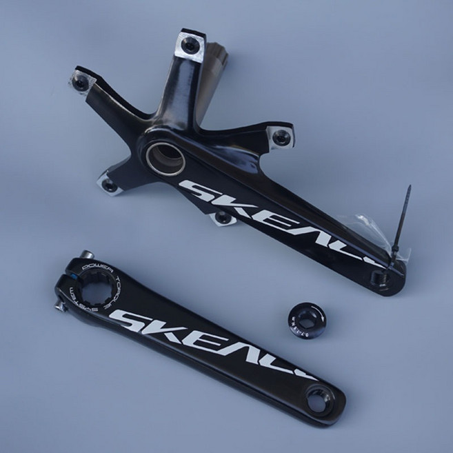 픽시 크랭크 체인링 중앙축 검정 일체형 산악 자전거크랭크 크랭크암 크랭크셋, 1개, 검정색 좌우 크랭크 중공