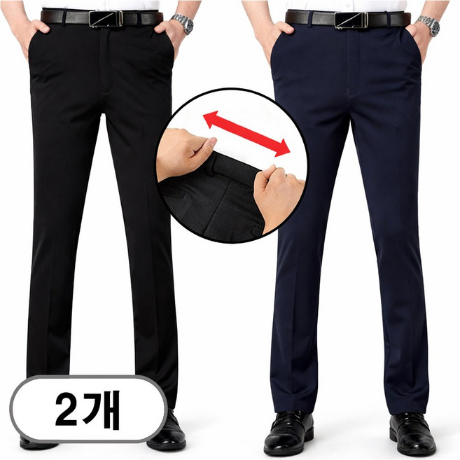 차쿠 1+1 남성 정장 바지 스판 고탄력 슬랙스 허리밴딩 오피스바지 비즈니스 바지 중년 빅사이즈 여름 봄 가을