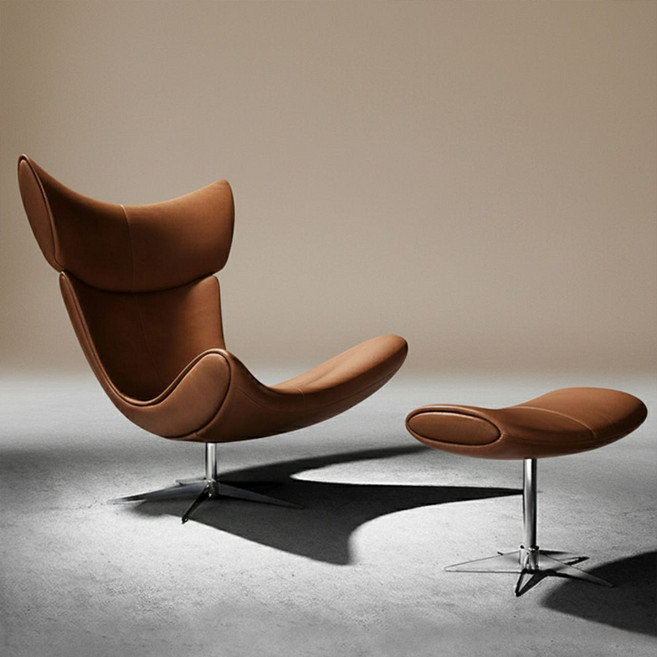 센소 북유럽 이몰라 라운지 체어 가죽 1인용 무중력 리클라이너 1인소파 풋스툴 안락의자, 1개, 브라운