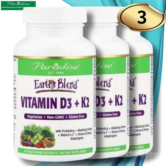 파라다이스어브 어스블렌드 비타민 D3 K2 90캡슐 3병 퀘르세틴 프로바이오틱, 3개, 90정 - 쿠팡