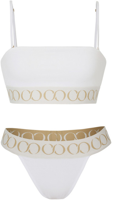 키세 뫼비우스 골드 로고 여성 바디프로필 튜브탑 브라팬티 세트 명품 속옷 화이트