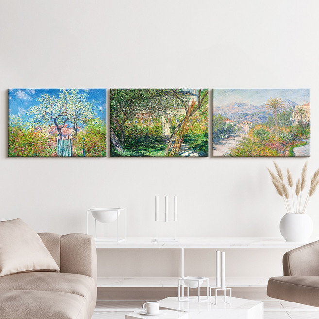 더 아트 컴퍼니 명화그림 고흐 모네 클림트 마티스 르누아르 3세트 2세트 대형 거실 풍수 인테리어 명화 액자 집들이 개업 선물, 15. 모네 - 3세트 파스텔 풍경화1