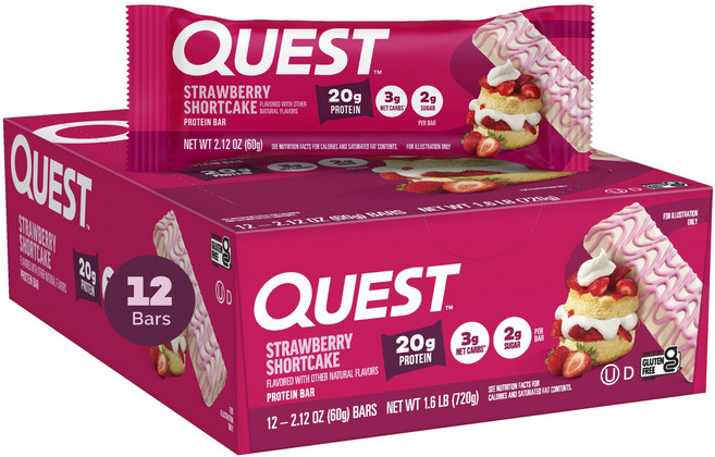 QUEST NUTRITION 高蛋白營養棒 草莓奶油蛋糕風味 12條入, 1個, 720g