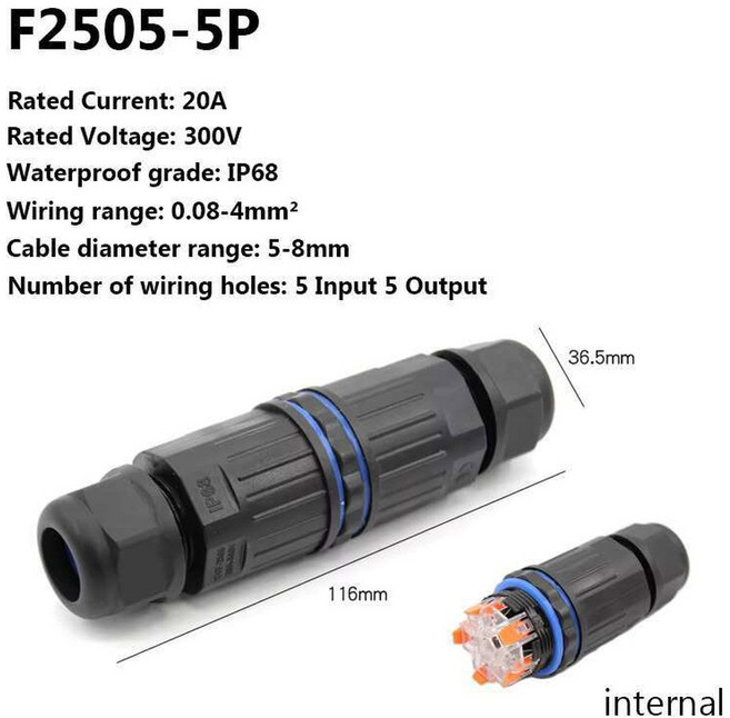 방수 야외 LED 커넥터 어댑터 블록 조명 와이어 나사 10 IP68 케이블 전기 터미널, F25055P(58mm), 1개