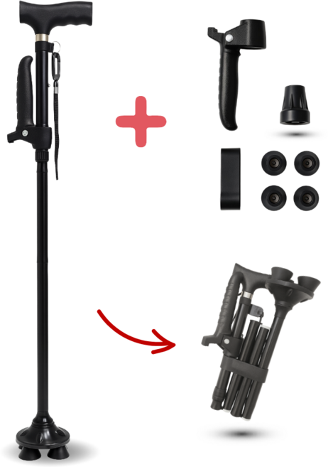 오차드온 초경량 휴대용 접이식 지팡이, 블랙, 1개