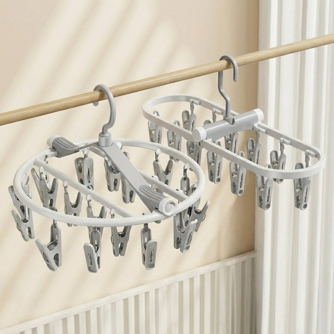 360도 회전 접이식 속옷 양말 빨래집게 건조대 2종세트, 그레이