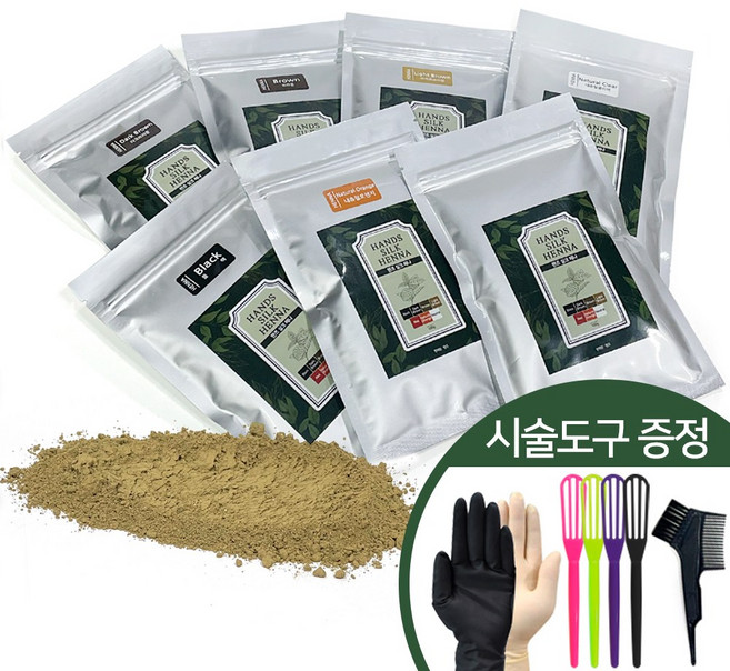 핸즈 실크 어린잎 헤나 가루 염색약 100g + 염색도구, 블랙, 1개