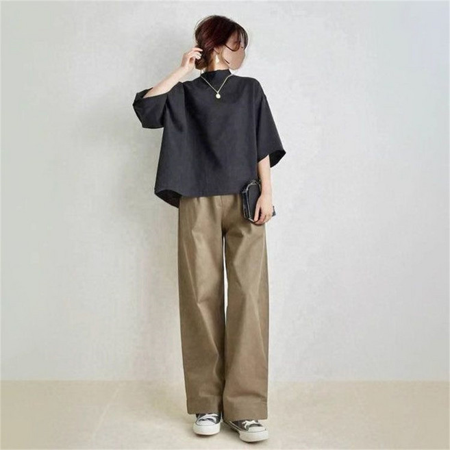 여성투피스 하이넥 반팔티 와이드 팬츠 세트업 여름 캐주얼 데일리 여름 블라우스 NLN26040159 37