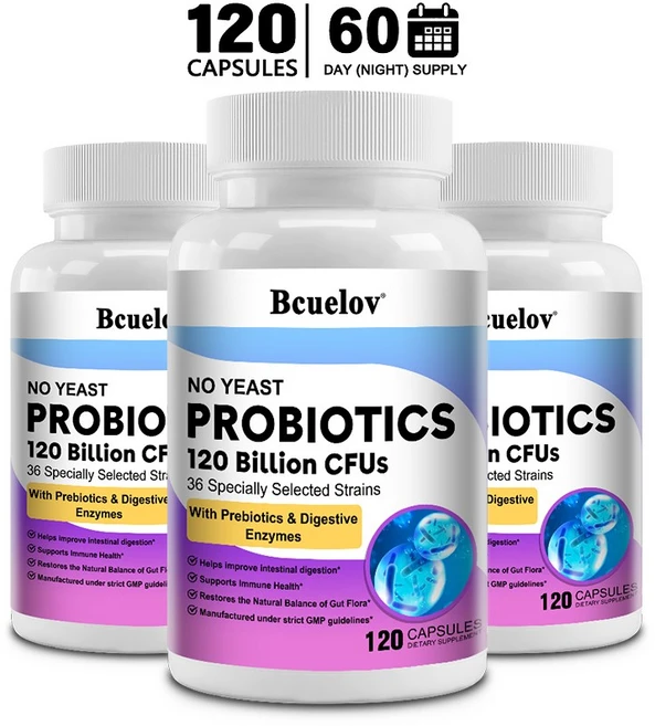 프리바이오틱스 1200억 CFU 보충제 프리바이오틱스와 소화효소 함유로 전반적인 건강 증진, 2개, 120회분 - 쿠팡