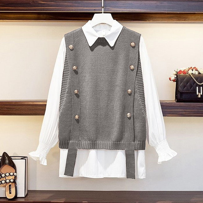 로렌미 쥬얼 버튼 포인트 조끼 세트 블라우스(SET) S250811FW-11