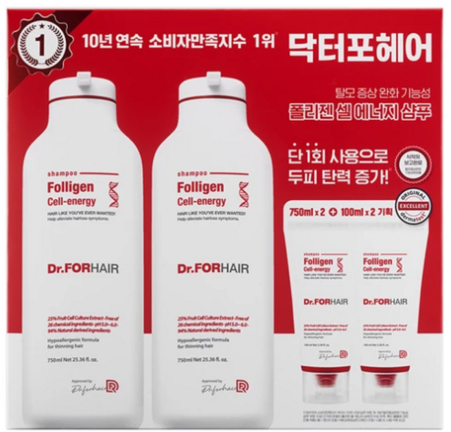 닥터포헤어 샴푸 750ml x 2개+100ml x 2개 탈모샴푸 폴리젠 / 코스트코, 1개
