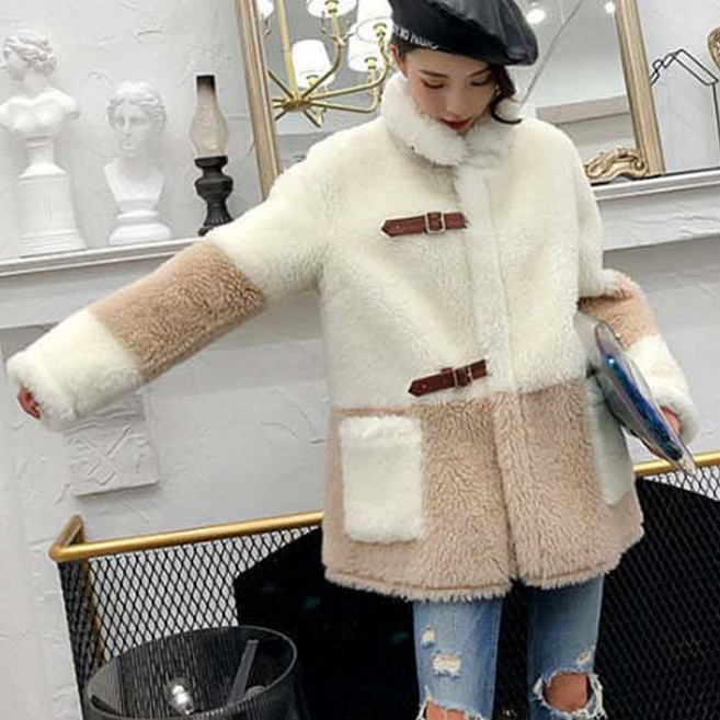 털코트 여자 퍼아우터 겨울 점퍼 여성 투톤 컬러 캐주얼룩