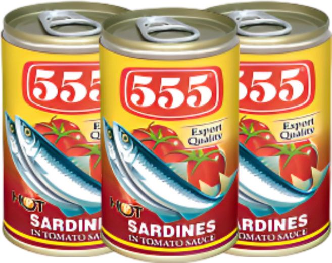 555 Sardines in Tomato Sauce Hot 사딘스 토마토 핫 매운맛 155g, 3개