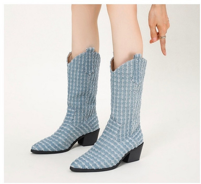 JoYouth 데님 부츠 청 진 웨스턴 빅사이즈 힐 슈즈 클럽 여성 카우보이