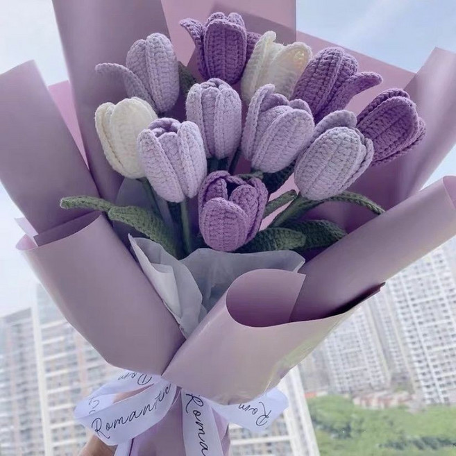 PRETTY FLOWERS STUDIO 手工編織鬱金香花束, 6支紫色鬱金香材料包+工具24.8