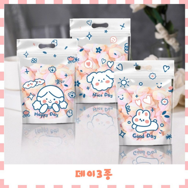 파티브로 손잡이 비닐봉투 간식 선물 구디백, 30장세트, 1개, 데이3종