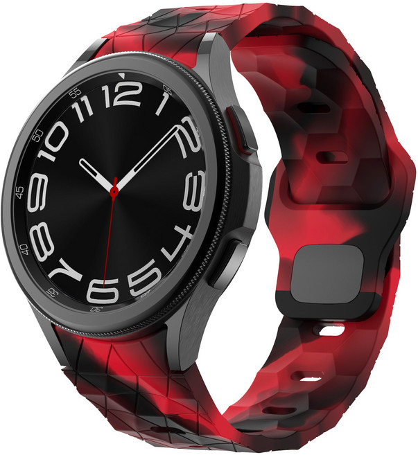 갤럭시워치 7 호환 축구 텍스처 실리콘 스트랩 워치 밴드 6/6클래식/5/5골프/4/4클래식 45mm 43mm 47mm 42mm 46mm 44mm 40mm, 블랙/레드