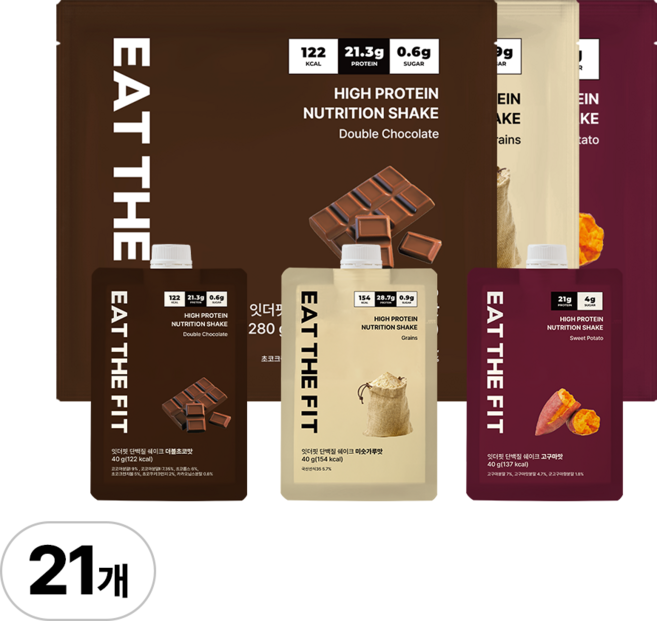 델리스푼 단백질 쉐이크 잇더핏 3주플랜 (더블초코1+미숫가루1+고구마1 21개입), 40g, 21개