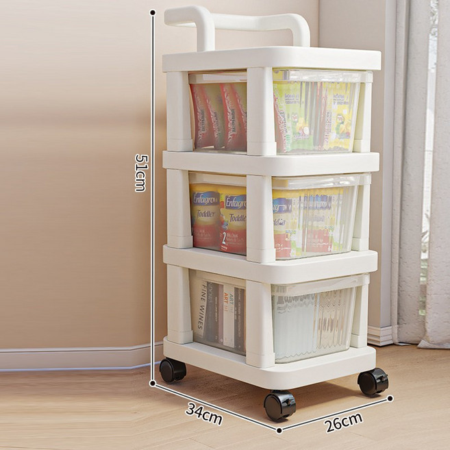 MRS이동식 수납 다용도 선반 트롤리 틈새수납장 리어카 선반 장난감 수납 간식 수납, 흰색, 3단