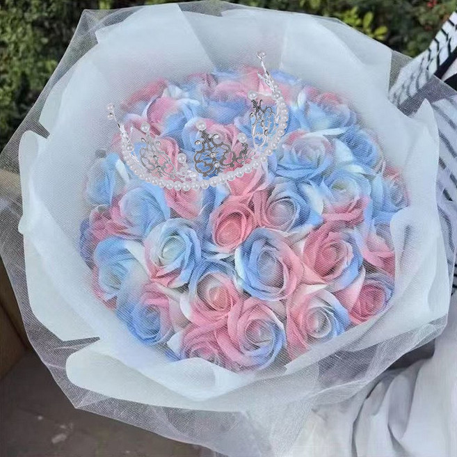 永生花乾燥花 黑騎士花束 黑玫瑰花束 告白求婚 情人節 畢業花束, 皇冠款【33朵人魚姬】+浪漫燈串-賀卡