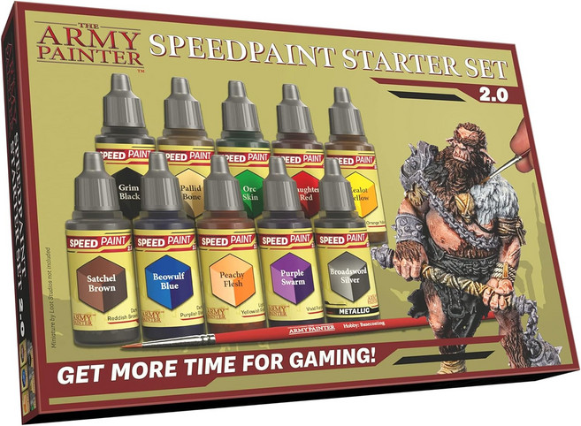 The Army Painter 스피드페인팅 2.0 스타터 페인트 세트 아크릴 콘트라스트 10 x 18ml DnD 및 워해머 피규어용 베이스 코팅 브러시 1개 포함, THE 더 Army PAINT 페인트er, SpeedP