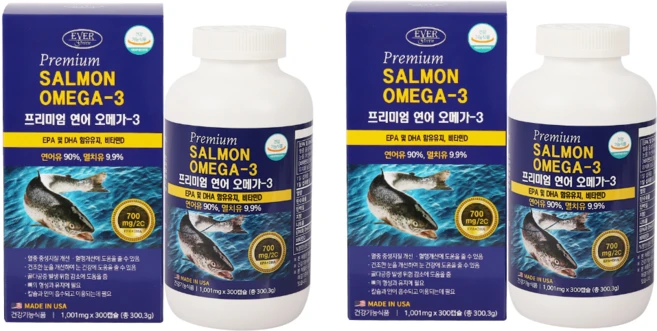 프리미엄연어오메가300캡슐x2통 EPA+DHA함유유지 비타민D 혈행개선, 300정, 2개 - 쿠팡