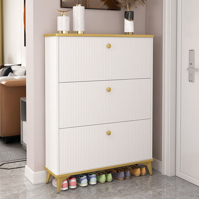 슬림 신발장 좁은 현관 신발장 수납장, 3단, 화이트 80CM