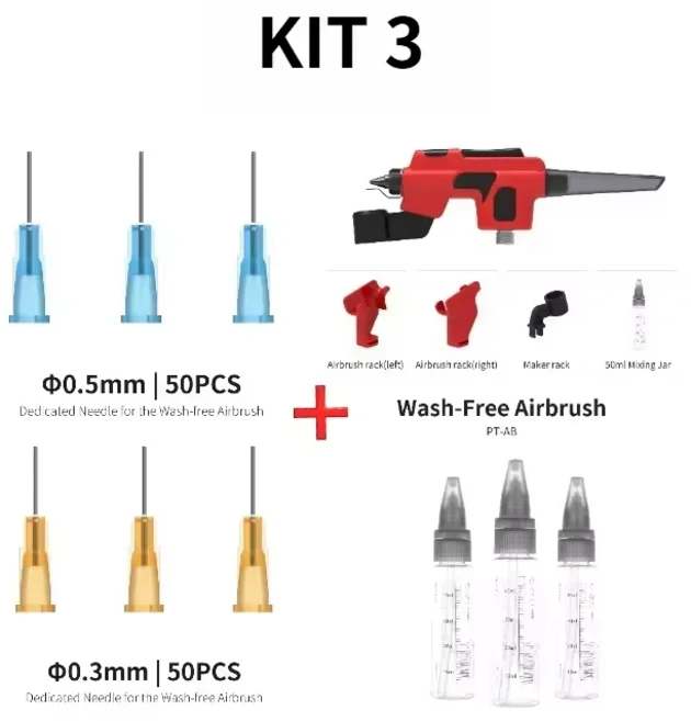 DSPIAE PT-AB 셀프 클리닝 에어브러시 건담 스케일 모델 채색 도구용 무세척 스프레이 펜 쉬운 스프레이, 02 KIT3