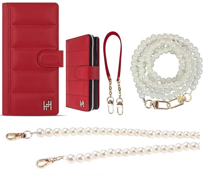 갤럭시A52S 5G 케이스 SM-A528 A526 가죽 뉴랑떼즈 (패팅스) (지퍼) + (손목 스트랩 줄 + 진주롱 목걸이) 카드 지폐 수납 포켓 지갑