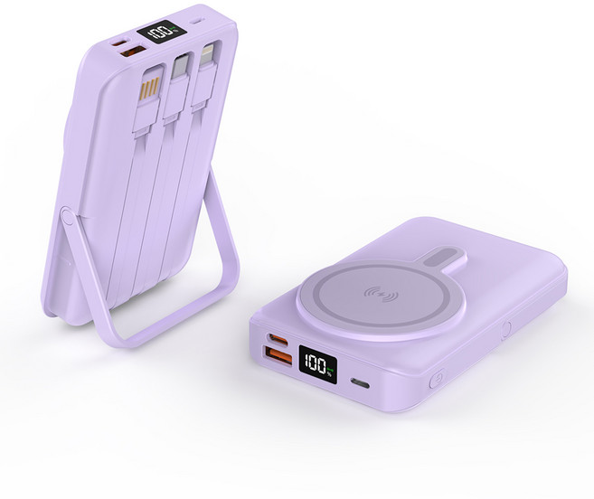 THOUSTA 맥세이프 고속 무선충전 대용량 케이블 일체형 호환 보조배터리 20000mAh, 1개, 퍼플