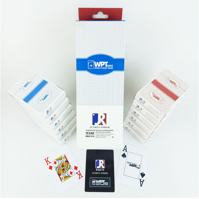 찐굿 12개 세트 텍사스 홀덤 카드 WPT 게임 공식카드 트럼프 포커 플라스틱 PVC 큰글씨, 빨6덱 파6덱 세트, 1개