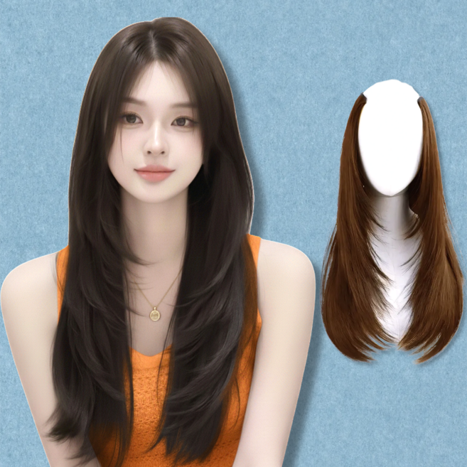 바이솜 C컬 하이 레이어드컷 자연스러운 볼륨 붙임머리, 1개, 라이트브라운