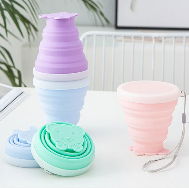 파스텔 실리콘 접이식 컵 폴딩 미니컵 실리콘컵, 베어 실리콘 접이식 컵-그린, 1개 - 쿠팡