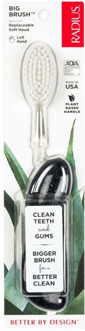 RADIUS 칫솔 교체 가능한 헤드가 브러시 오른손잡이 미드나잇 스카이 소다 BPA 프리 ADA 허용 3팩, Black Sparkle, 1 Count (Pack of 1), Left Handed Brush, 1개 - 쿠팡