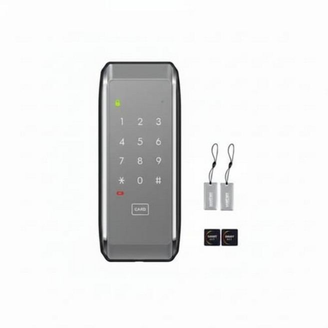 솔리티 웰콤 샷시문 전용 스마트 보조키 손잡이 없음 도어락 보조키 손잡이 없음 도어락 WAT-310 + 걸이형 카드키 2p + 스티커형 카드키 2p, 고객직접설치